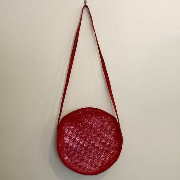 Vintage Italian Woven Round Red Shoulder Bag Crossbody Purse / Novelli Florence - Picture 9 of 11